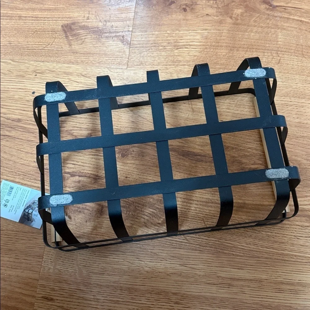 Yamazaki Black Metal Basket with Wooden Handles
